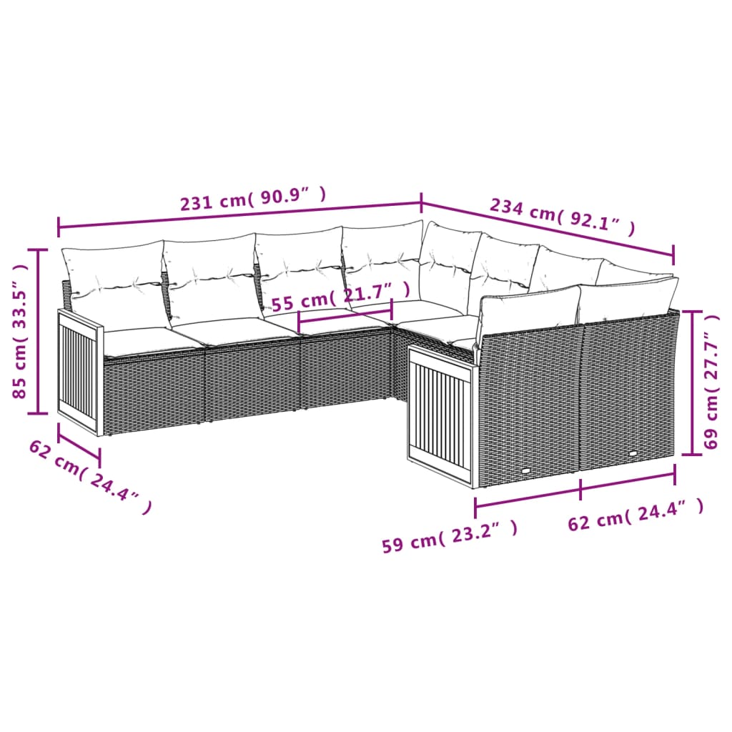 8-delige tuinbankset met kussens, zwart polyrotan is nu te koop bij PeponiXL, paradijselijk wonen!