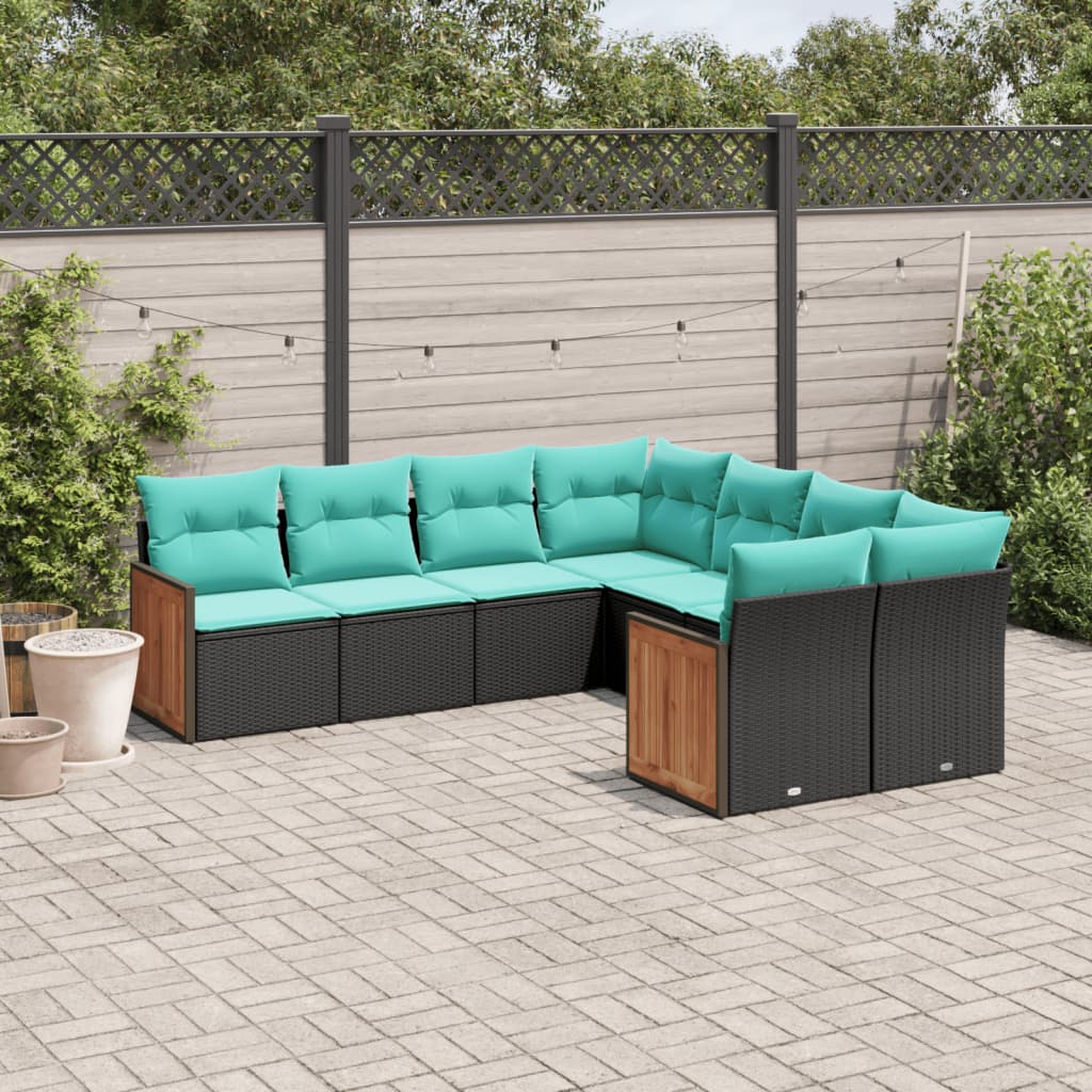8-delige tuinbankset met kussens, zwart polyrotan is nu te koop bij PeponiXL, paradijselijk wonen!