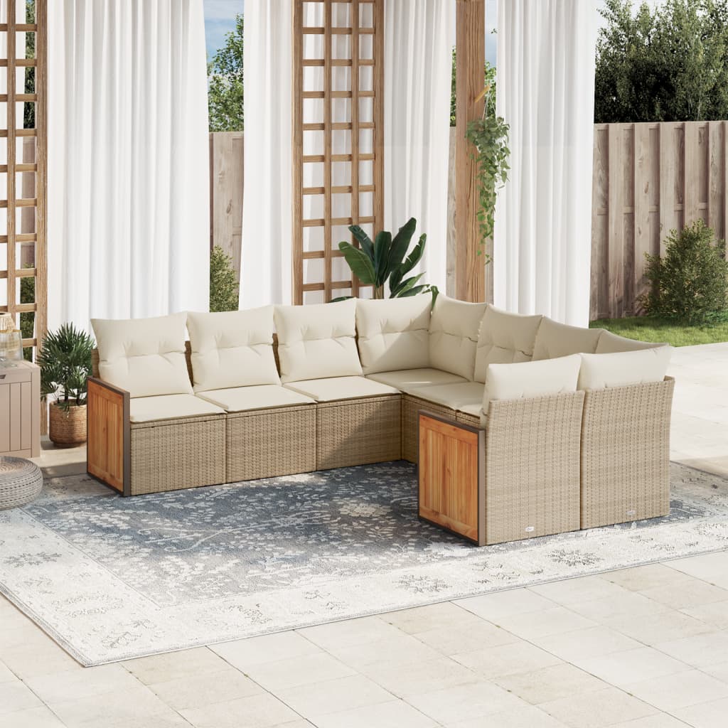 8-delige Loungeset met kussens poly rattan beige is nu te koop bij PeponiXL, paradijselijk wonen!