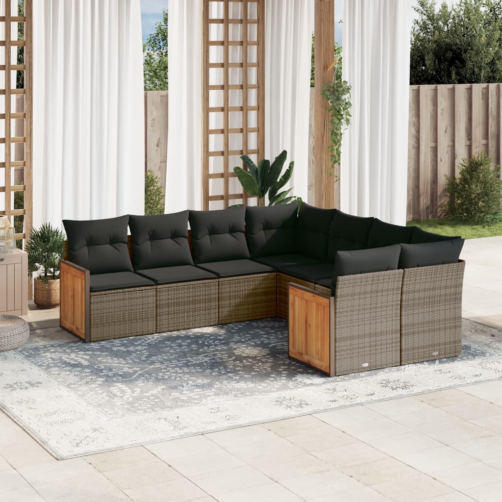 8-delige Loungeset met kussens poly rattan grijs is nu te koop bij PeponiXL, paradijselijk wonen!