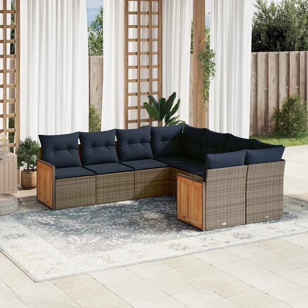 8-delige tuinbankset met kussens, grijs polyrotan is nu te koop bij PeponiXL, paradijselijk wonen!