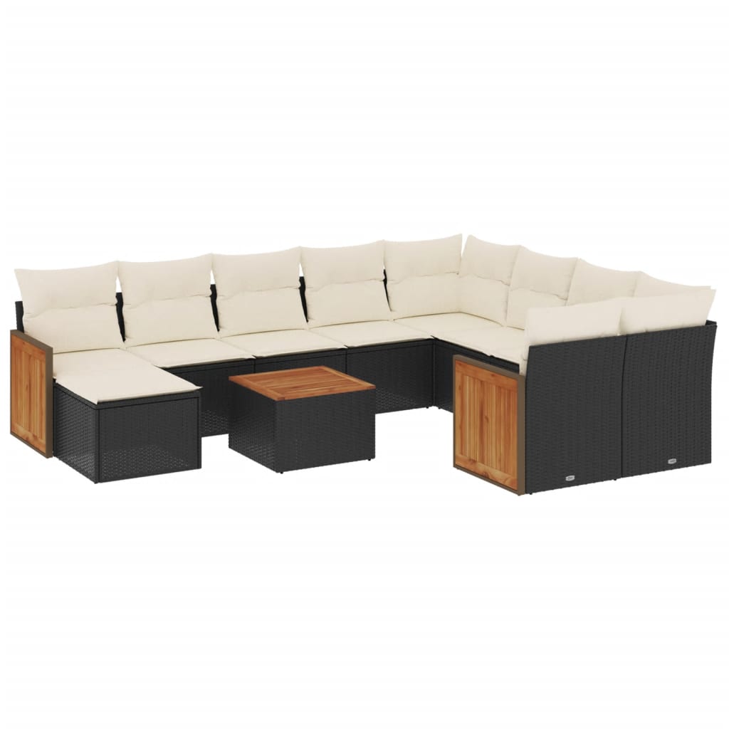 11-delige Loungeset met kussens poly rattan zwart is nu te koop bij PeponiXL, paradijselijk wonen!