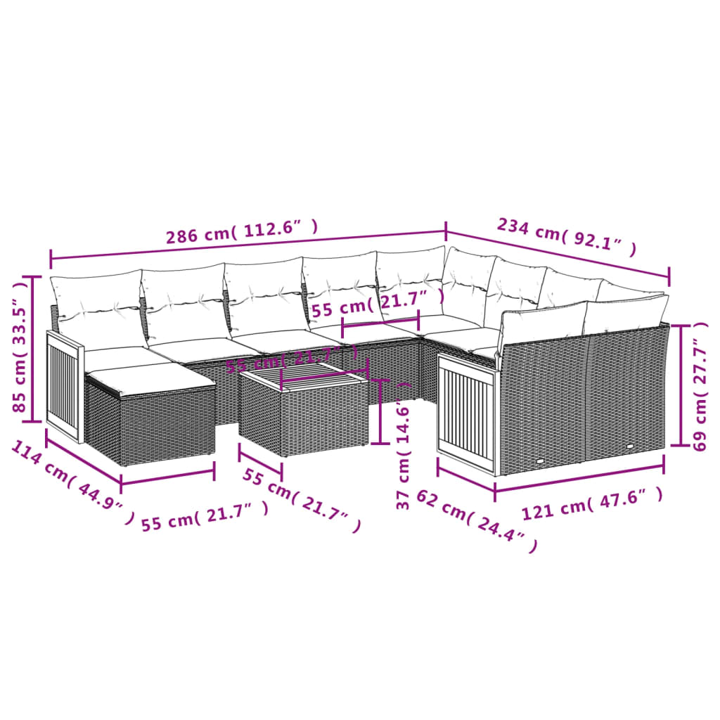 11-delige Loungeset met kussens poly rattan zwart is nu te koop bij PeponiXL, paradijselijk wonen!