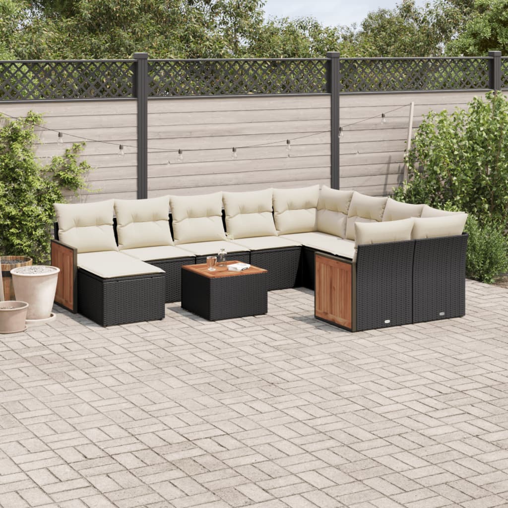 11-delige Loungeset met kussens poly rattan zwart is nu te koop bij PeponiXL, paradijselijk wonen!