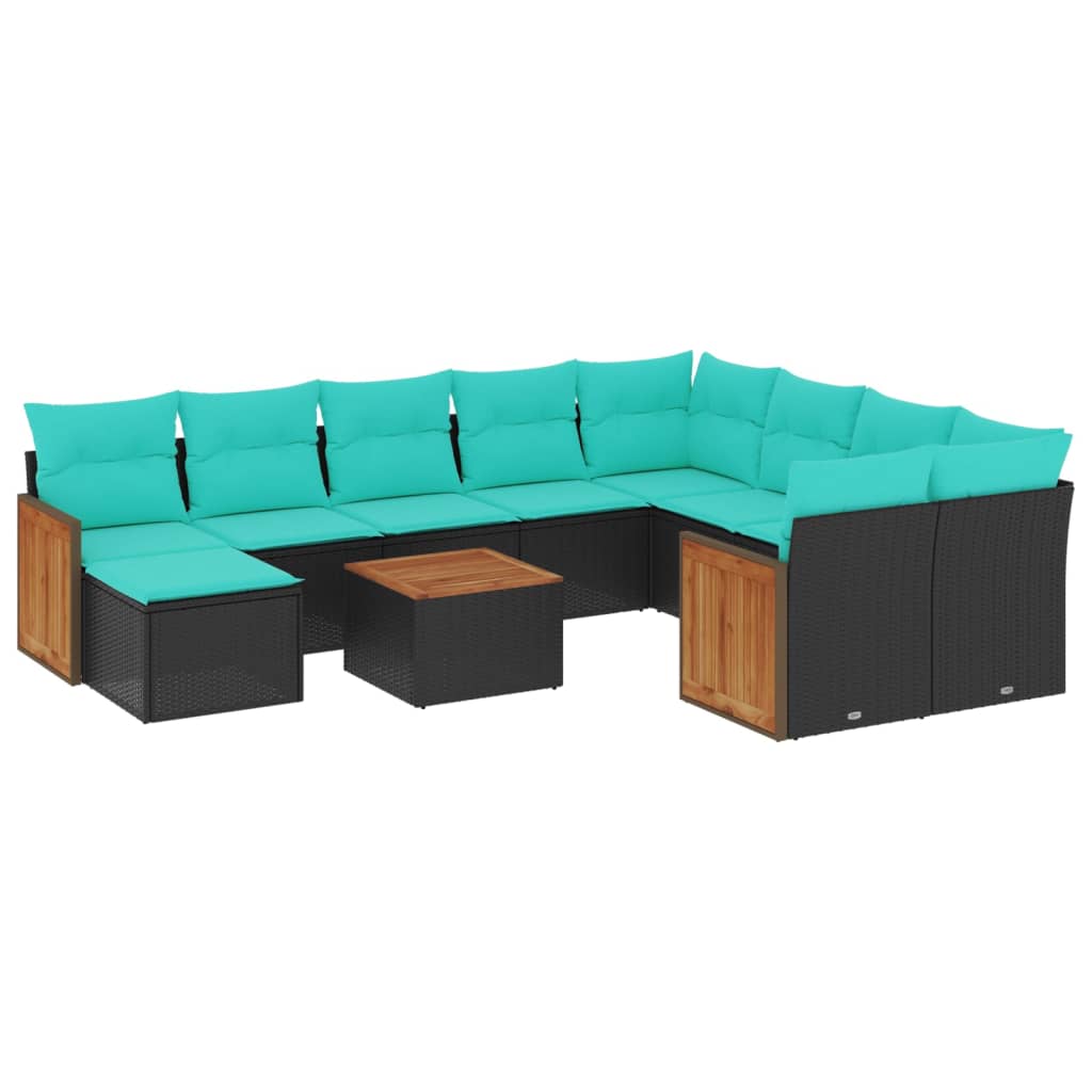 11-delige tuinbankset met kussens, zwart polyrotan is nu te koop bij PeponiXL, paradijselijk wonen!