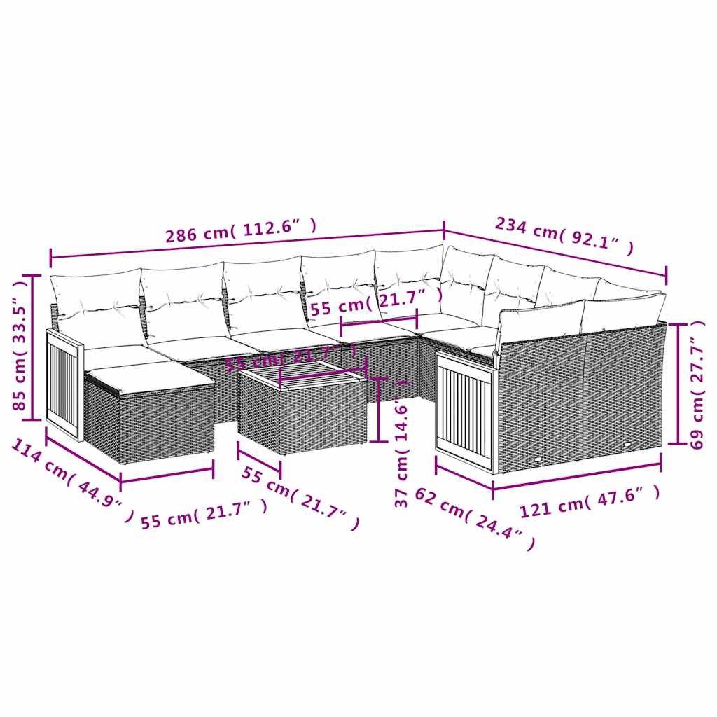 11-delige tuinbankset met kussens, zwart polyrotan is nu te koop bij PeponiXL, paradijselijk wonen!