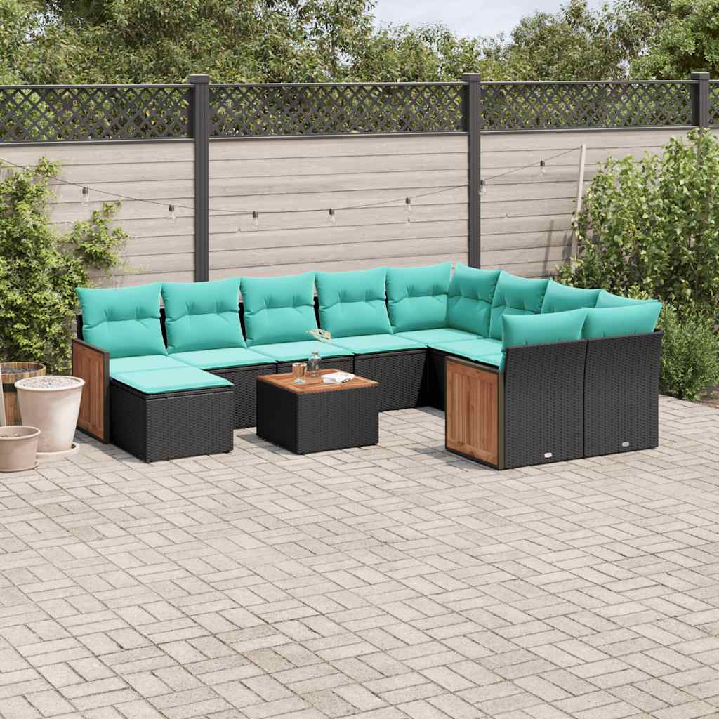 11-delige tuinbankset met kussens, zwart polyrotan is nu te koop bij PeponiXL, paradijselijk wonen!