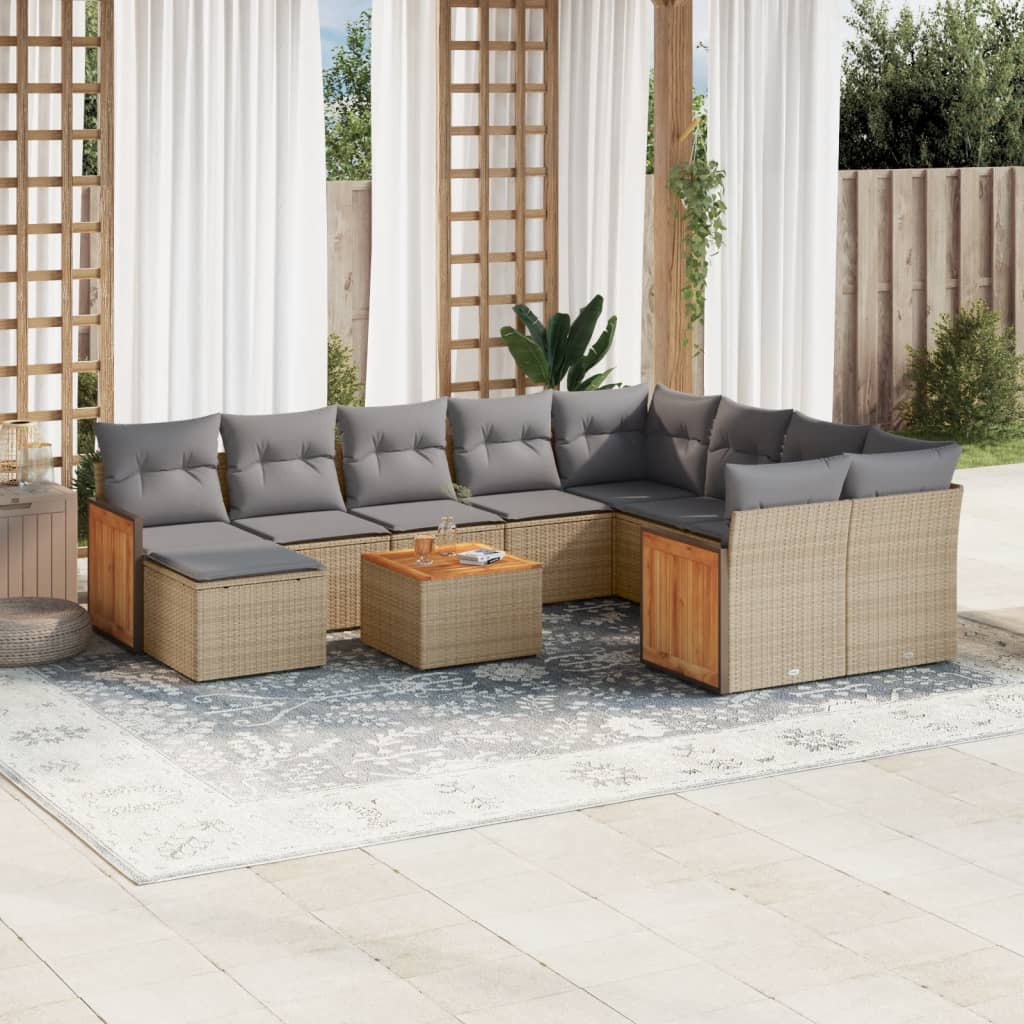 11-delige Tuinset met kussens poly rattan beige is nu te koop bij PeponiXL, paradijselijk wonen!