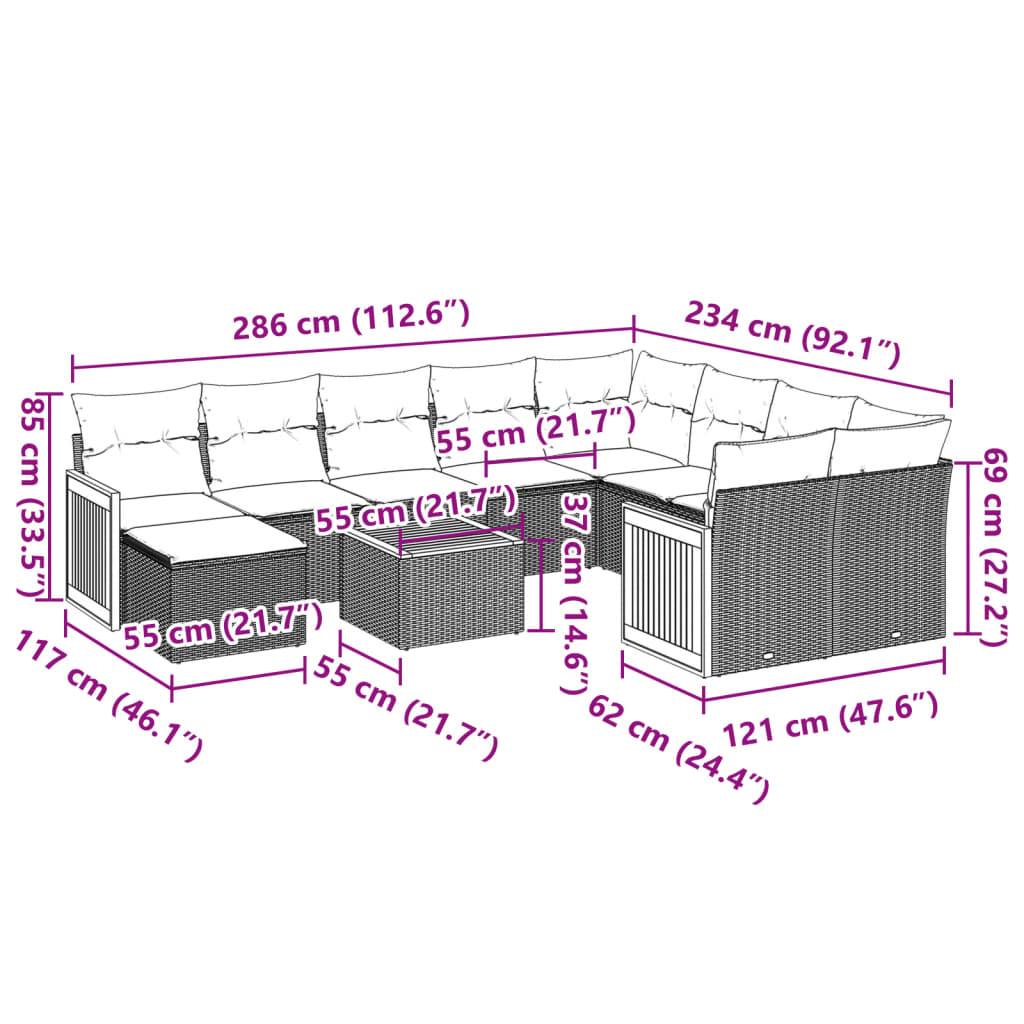 11-delige Loungeset met kussens poly rattan grijs is nu te koop bij PeponiXL, paradijselijk wonen!
