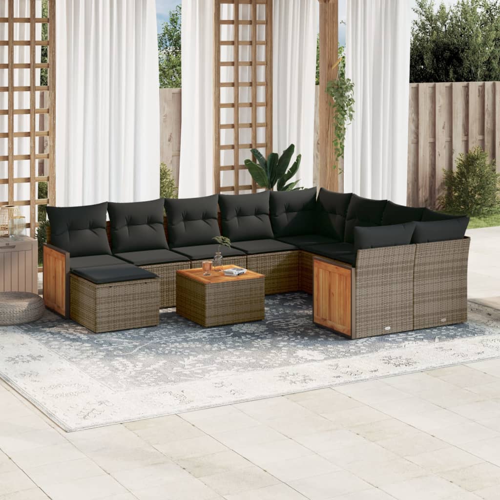11-delige Loungeset met kussens poly rattan grijs is nu te koop bij PeponiXL, paradijselijk wonen!