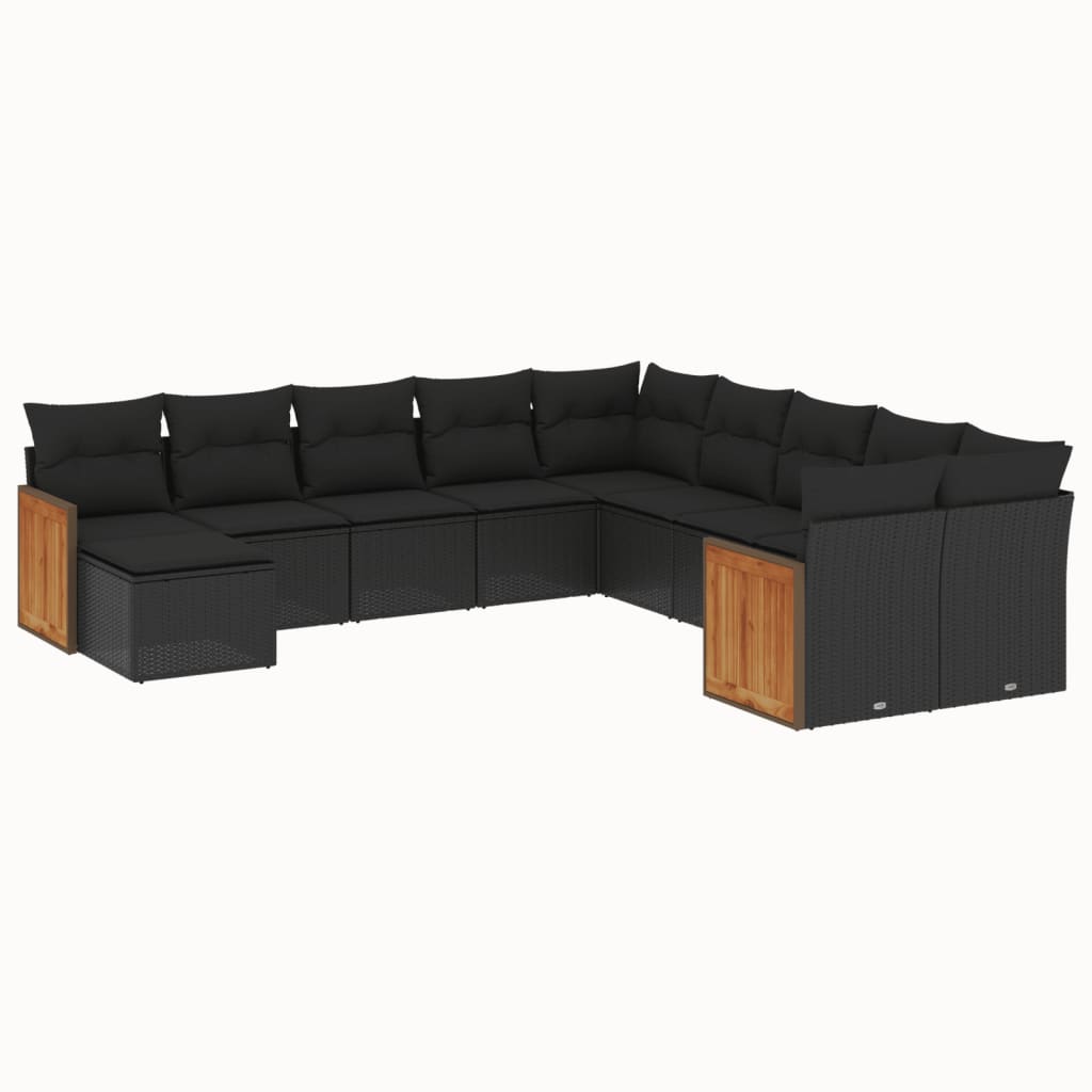 11-delige Loungeset met kussens poly rattan zwart is nu te koop bij PeponiXL, paradijselijk wonen!