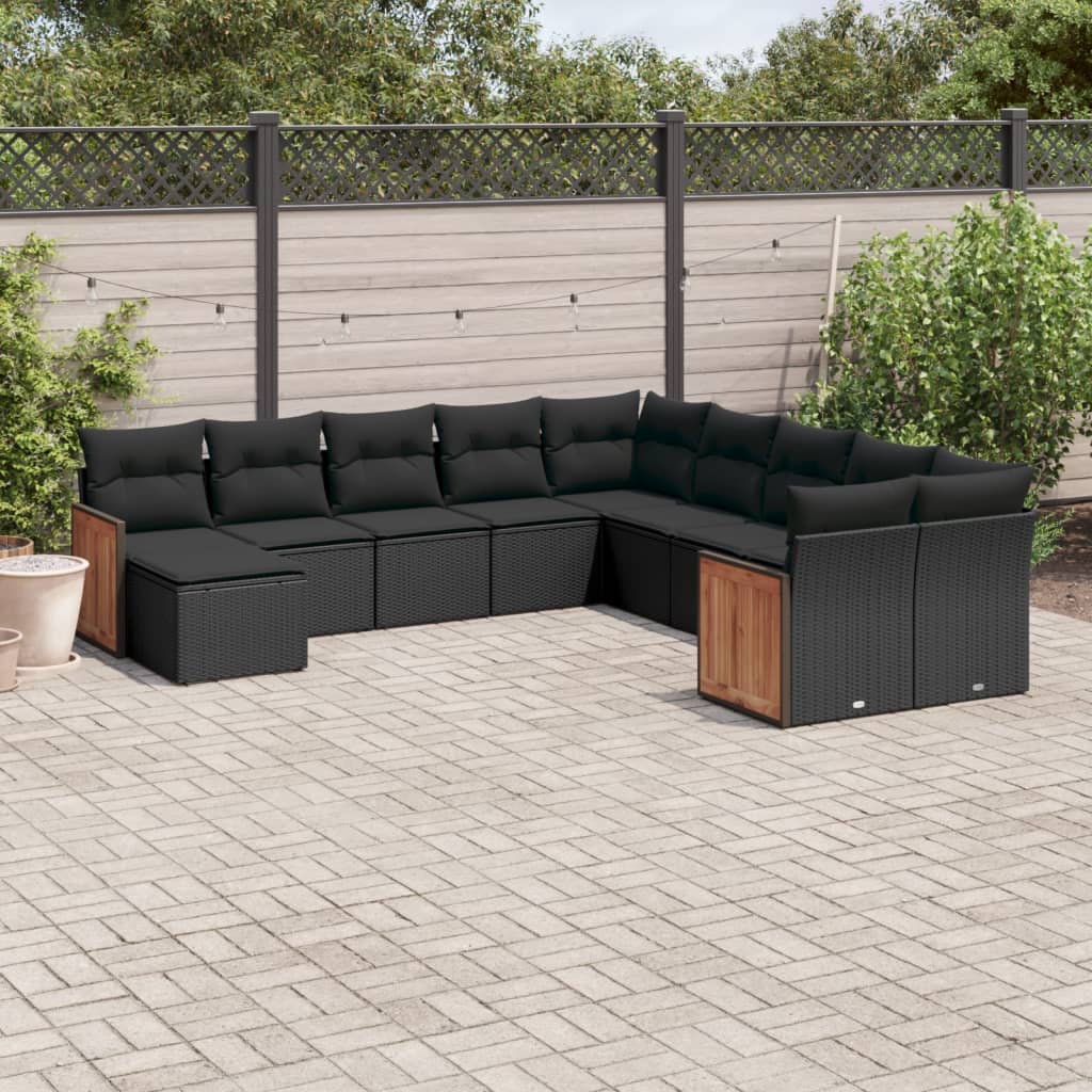 11-delige Loungeset met kussens poly rattan zwart is nu te koop bij PeponiXL, paradijselijk wonen!