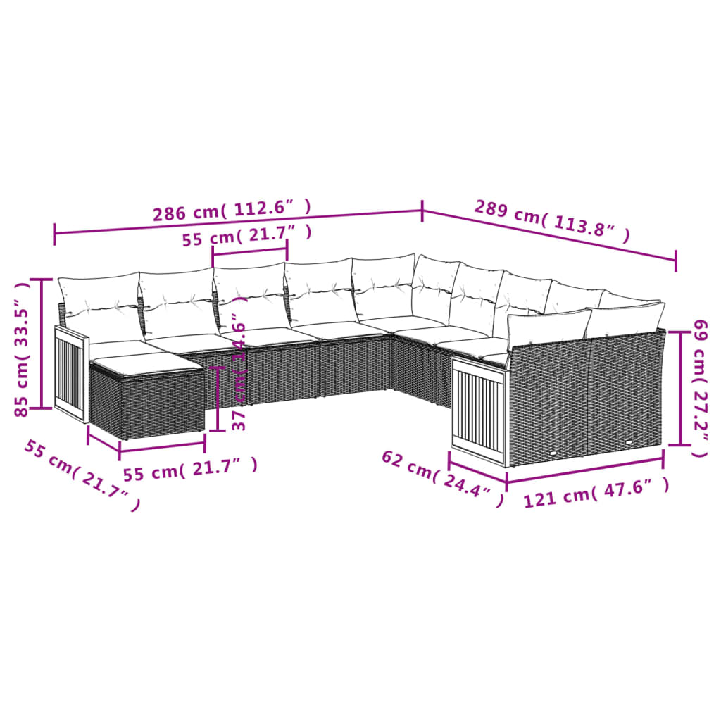 11-delige Loungeset met kussens poly rattan zwart is nu te koop bij PeponiXL, paradijselijk wonen!