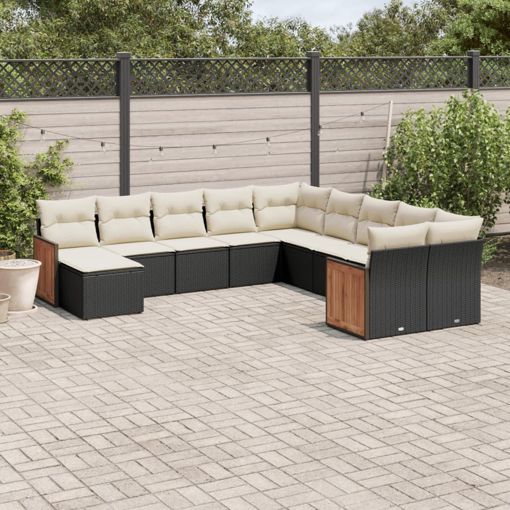 11-delige Loungeset met kussens poly rattan zwart is nu te koop bij PeponiXL, paradijselijk wonen!