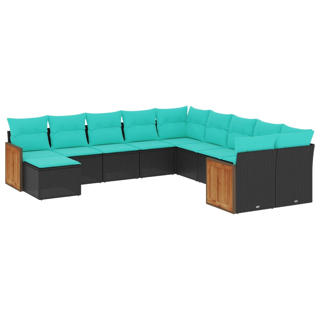 11-delige tuinbankset met kussens, zwart polyrotan is nu te koop bij PeponiXL, paradijselijk wonen!