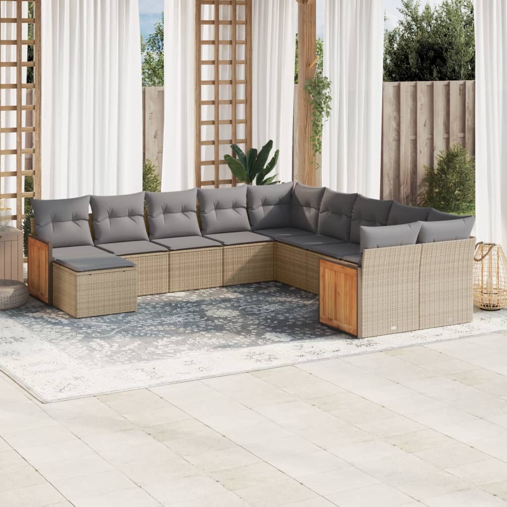 11-delige Tuinset met kussens poly rattan beige is nu te koop bij PeponiXL, paradijselijk wonen!