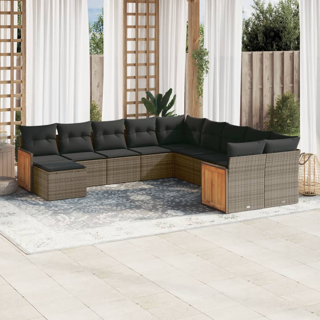 11-delige Loungeset met kussens poly rattan grijs is nu te koop bij PeponiXL, paradijselijk wonen!