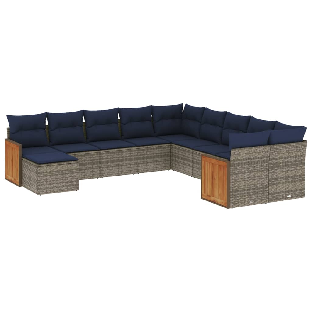 11-delige tuinbankset met kussens, grijs polyrotan is nu te koop bij PeponiXL, paradijselijk wonen!