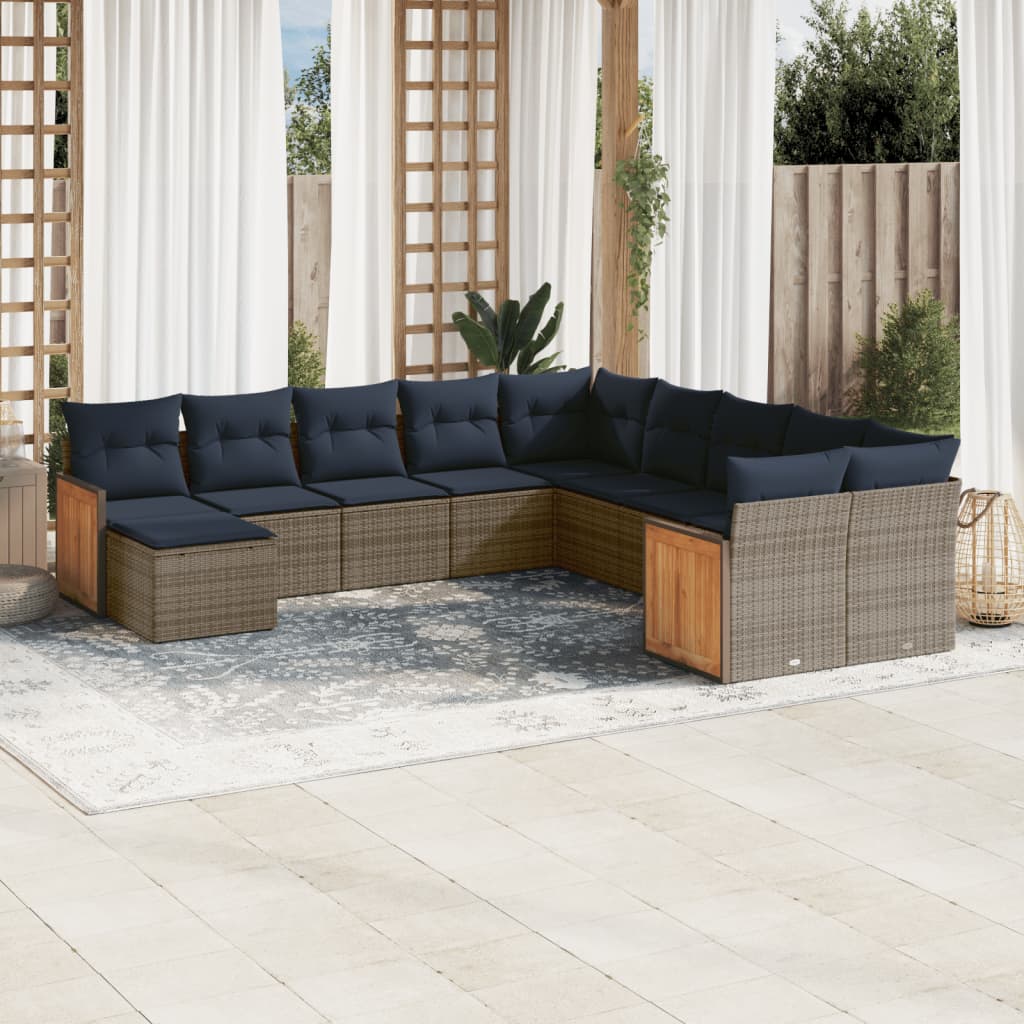 11-delige tuinbankset met kussens, grijs polyrotan is nu te koop bij PeponiXL, paradijselijk wonen!