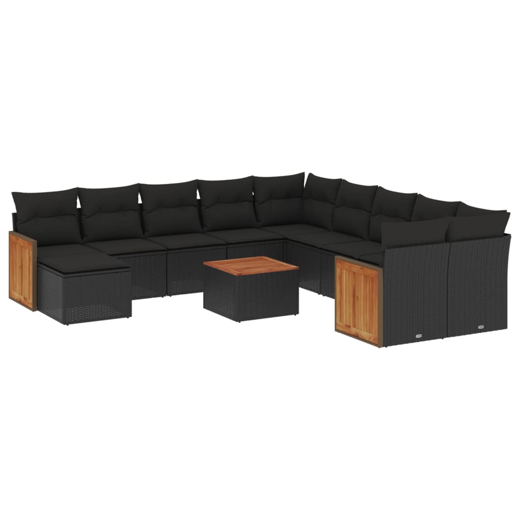 12-delige Loungeset met kussens poly rattan zwart is nu te koop bij PeponiXL, paradijselijk wonen!
