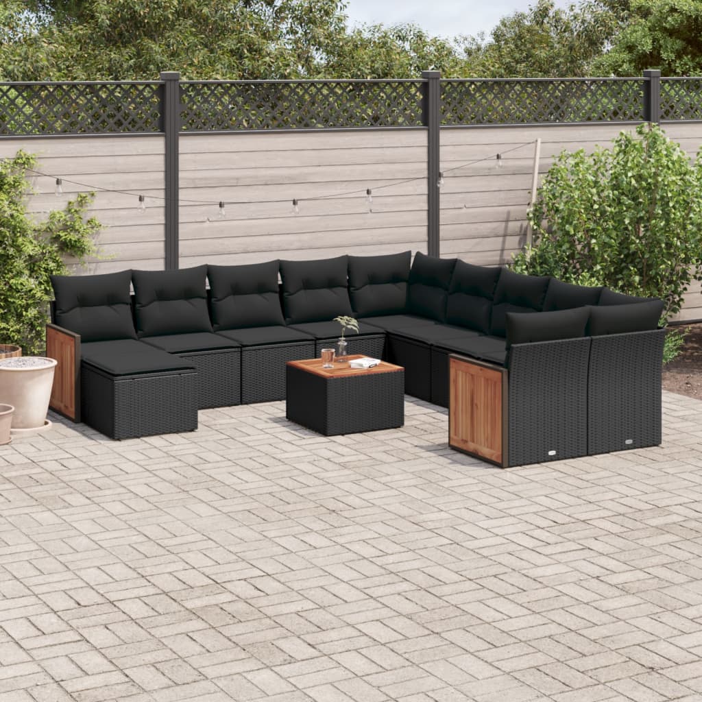 12-delige Loungeset met kussens poly rattan zwart is nu te koop bij PeponiXL, paradijselijk wonen!