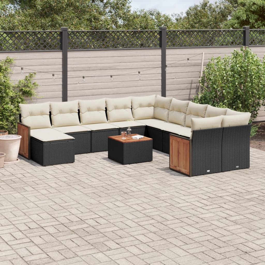 12-delige Loungeset met kussens poly rattan zwart is nu te koop bij PeponiXL, paradijselijk wonen!