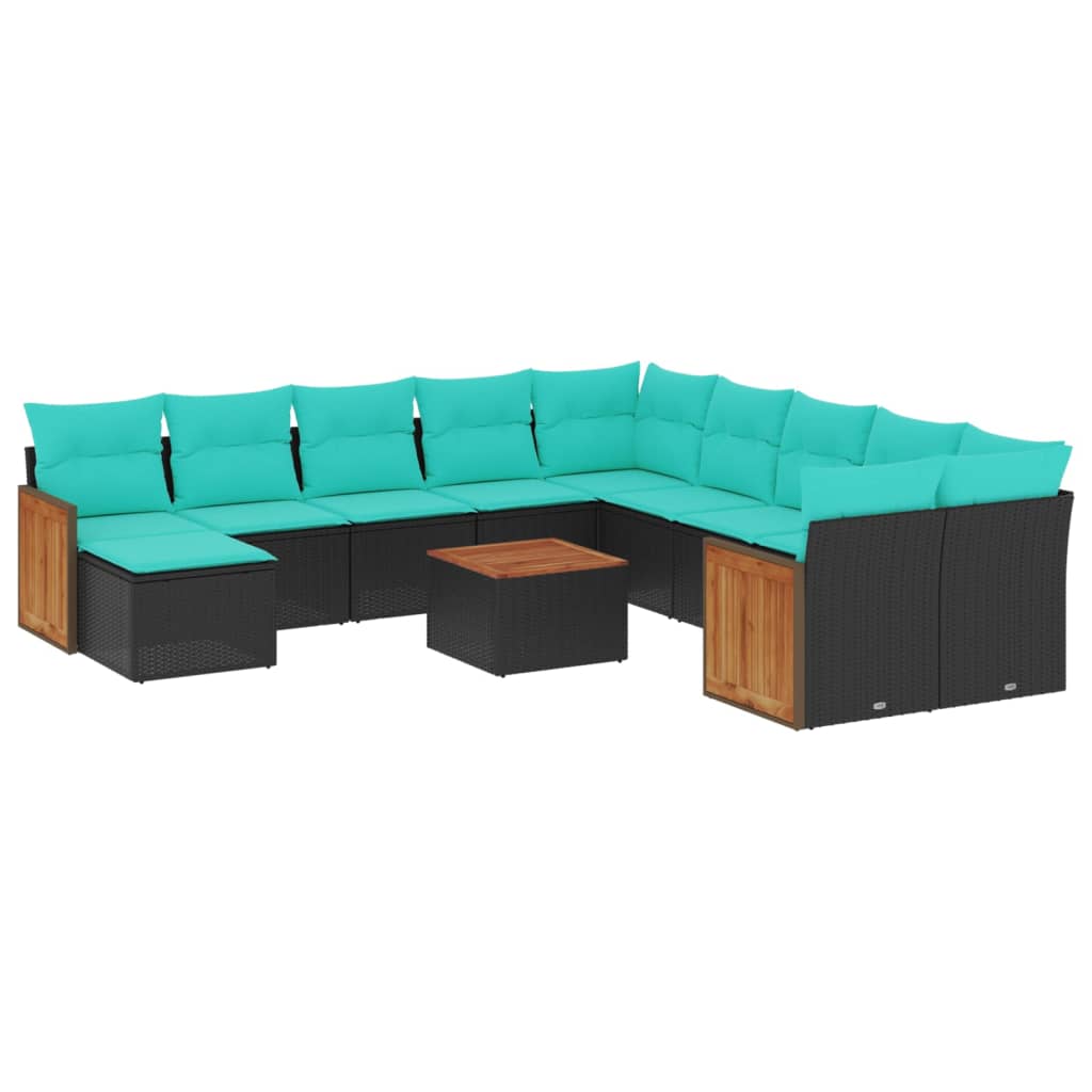 12-delige tuinbankset met kussens van zwart polyrotan is nu te koop bij PeponiXL, paradijselijk wonen!