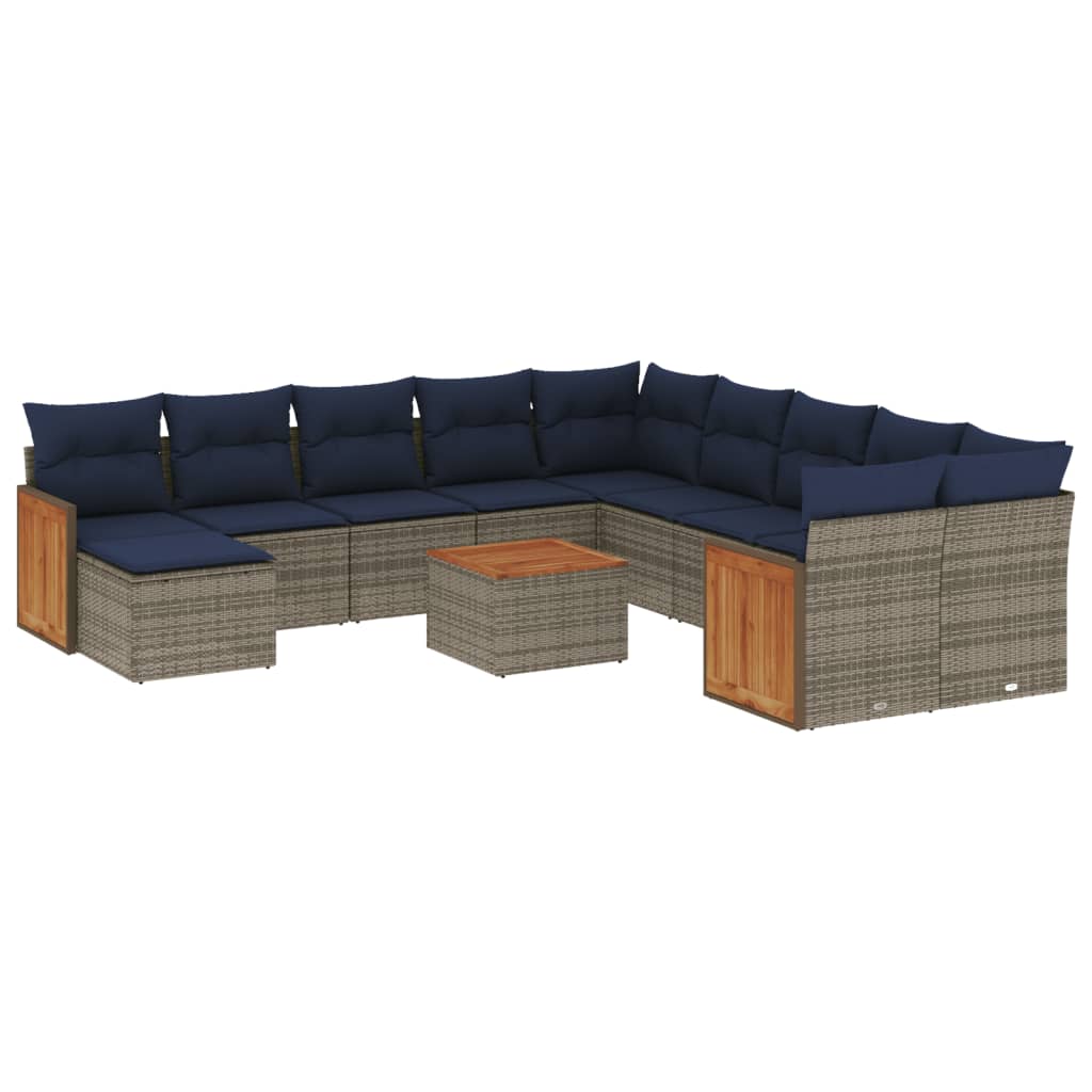 12-delige tuinbankset met kussens, grijs polyrotan is nu te koop bij PeponiXL, paradijselijk wonen!