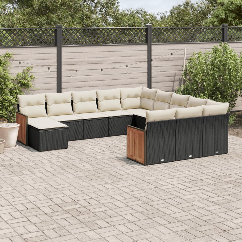 12-delige Loungeset met kussens poly rattan zwart is nu te koop bij PeponiXL, paradijselijk wonen!