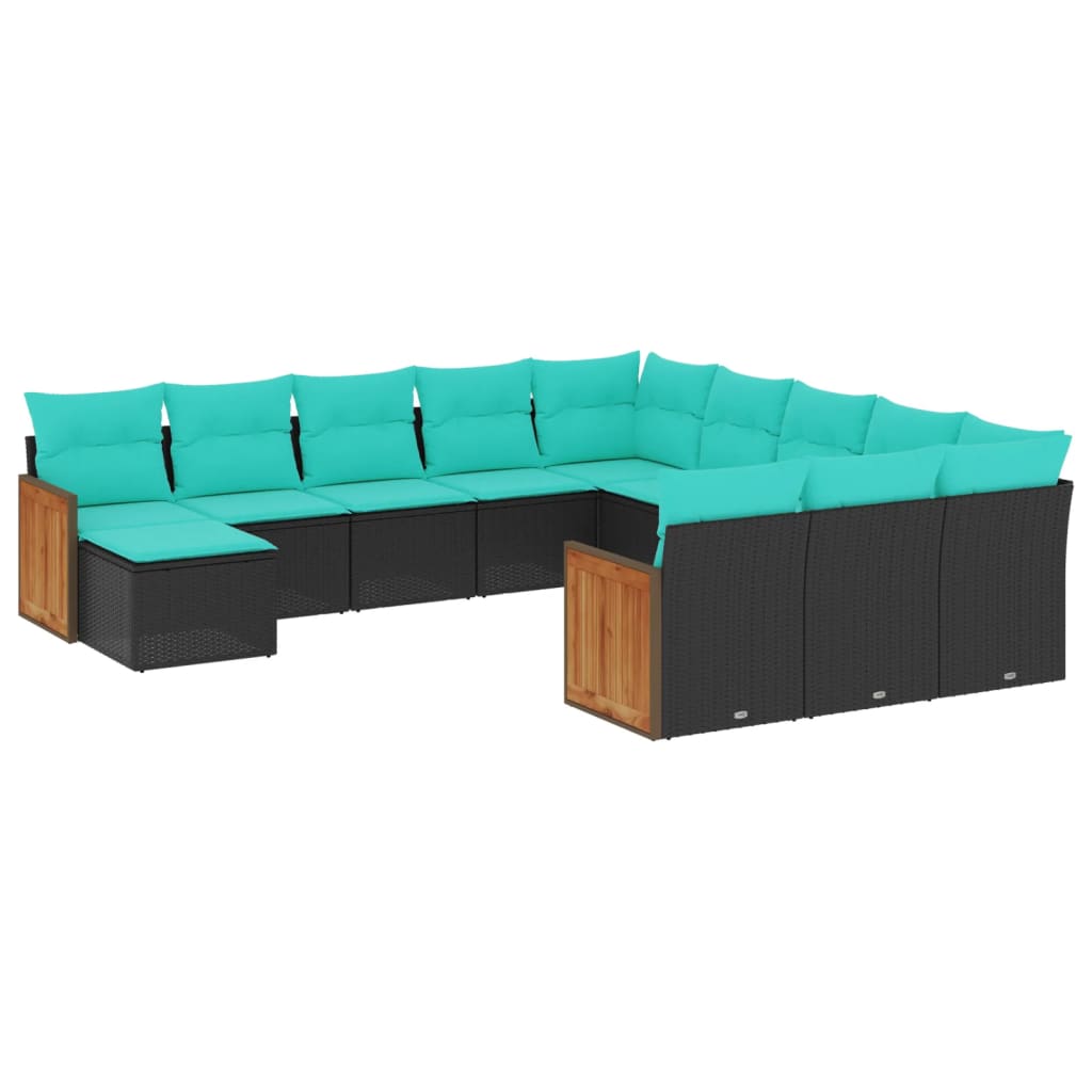 12-delige tuinbankset met kussens van zwart polyrotan is nu te koop bij PeponiXL, paradijselijk wonen!