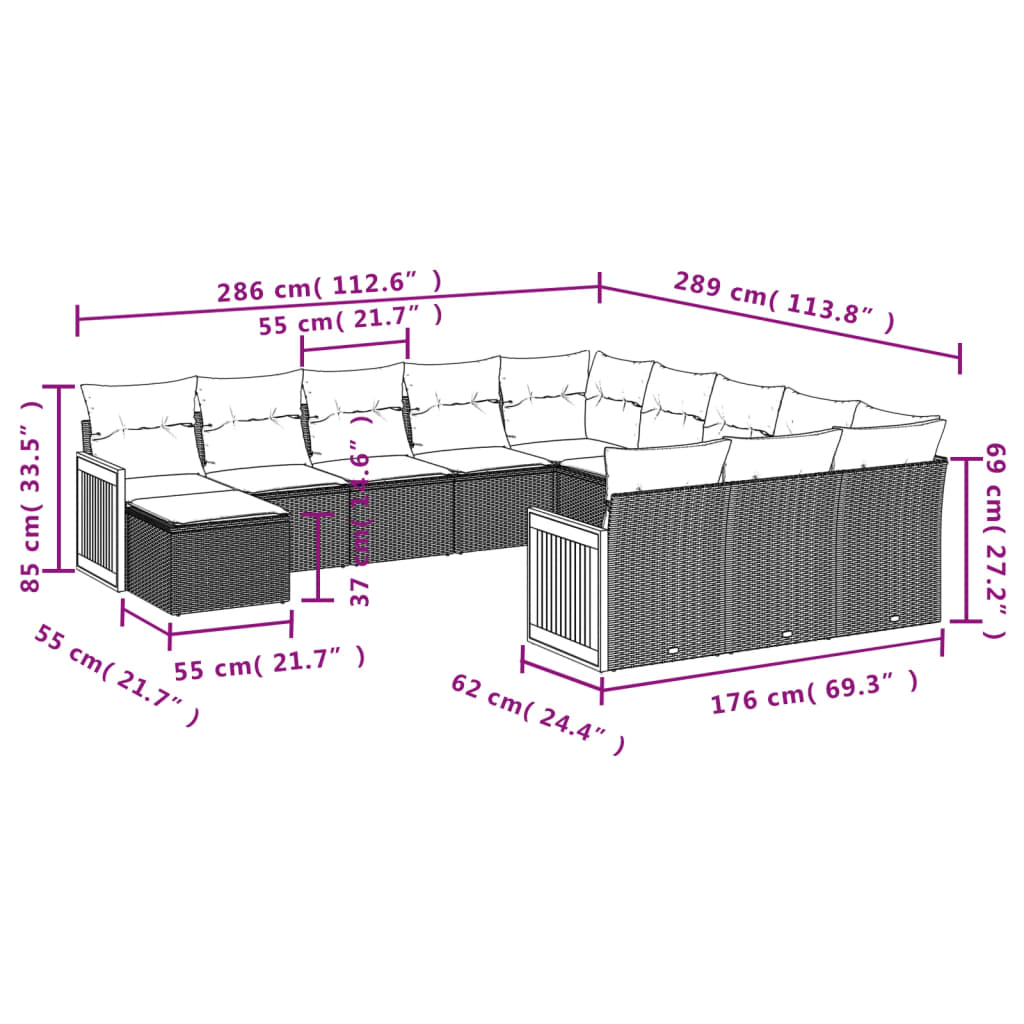 12-delige tuinbankset met kussens van zwart polyrotan is nu te koop bij PeponiXL, paradijselijk wonen!