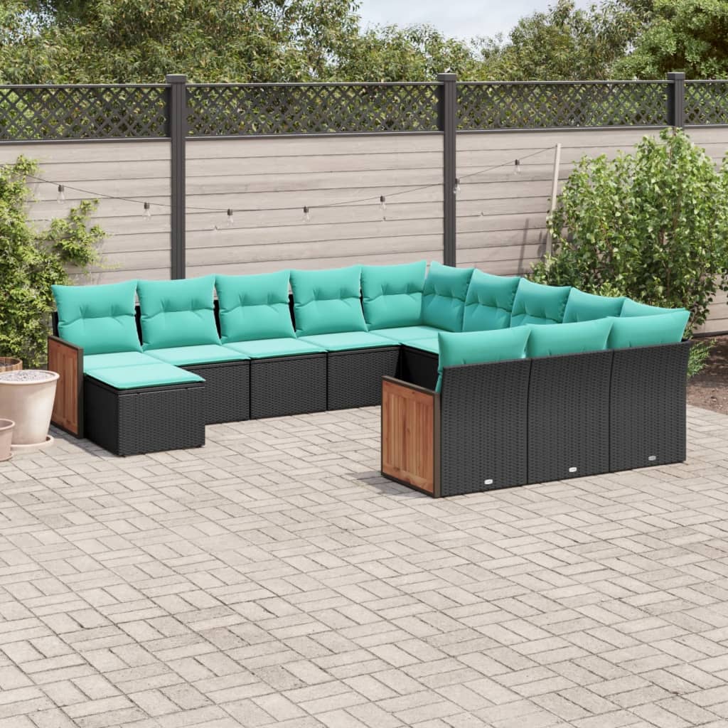 12-delige tuinbankset met kussens van zwart polyrotan is nu te koop bij PeponiXL, paradijselijk wonen!
