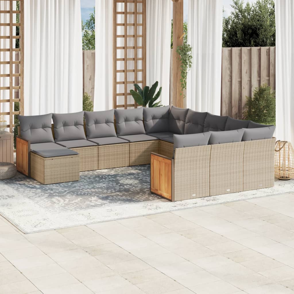 12-delige Loungeset met kussens poly rattan beige is nu te koop bij PeponiXL, paradijselijk wonen!