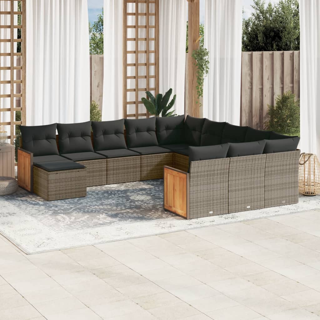 12-delige Loungeset met kussens poly rattan grijs is nu te koop bij PeponiXL, paradijselijk wonen!