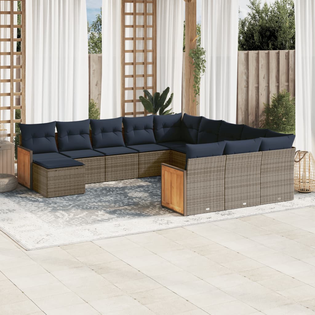12-delige tuinbankset met kussens, grijs polyrotan is nu te koop bij PeponiXL, paradijselijk wonen!