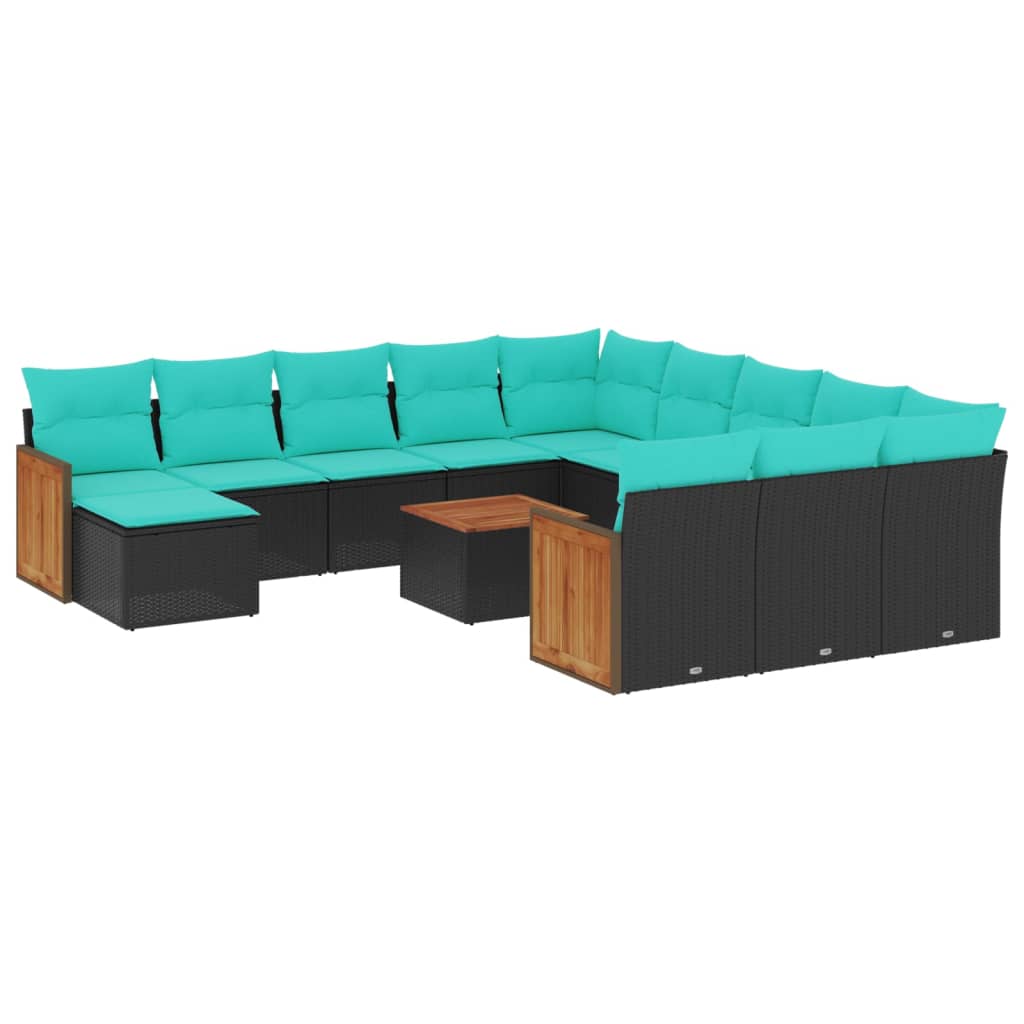13-delige tuinbankset met kussens van zwart polyrotan is nu te koop bij PeponiXL, paradijselijk wonen!
