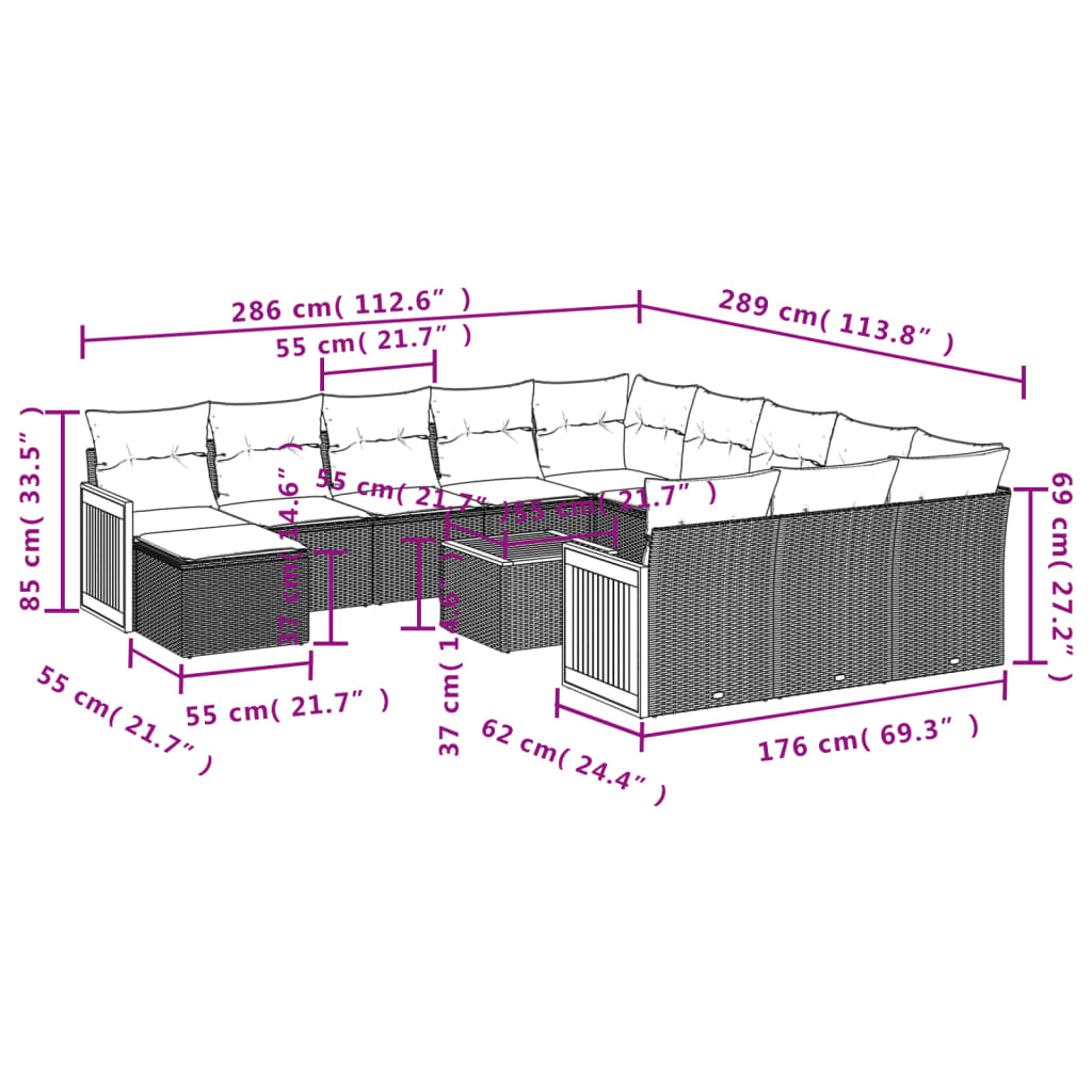 13-delige tuinbankset met kussens van zwart polyrotan is nu te koop bij PeponiXL, paradijselijk wonen!