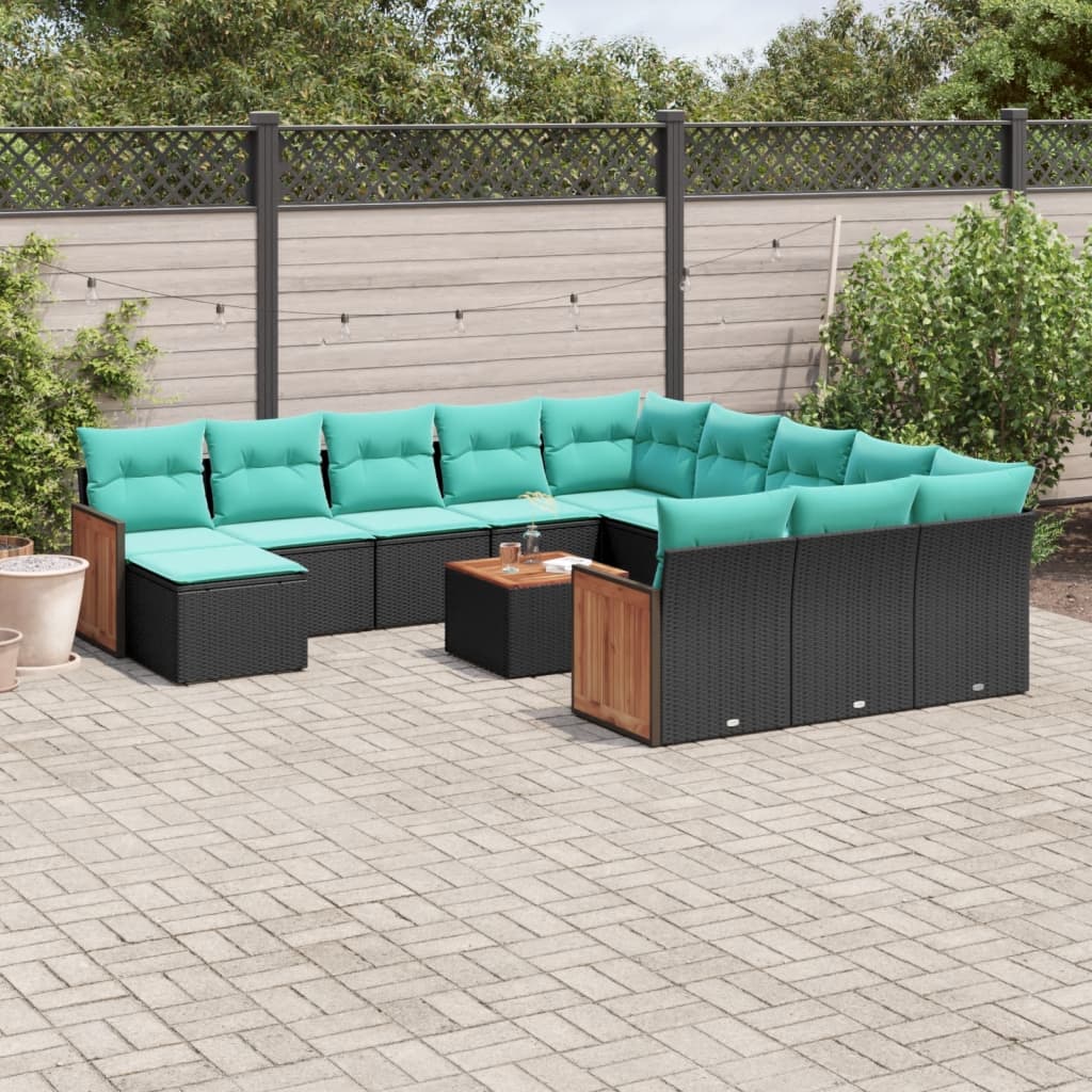 13-delige tuinbankset met kussens van zwart polyrotan is nu te koop bij PeponiXL, paradijselijk wonen!