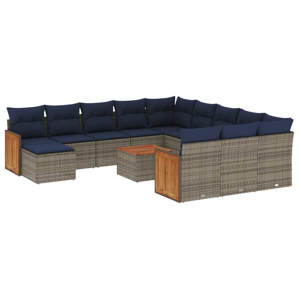 13-delige tuinbankset met kussens, grijs polyrotan is nu te koop bij PeponiXL, paradijselijk wonen!