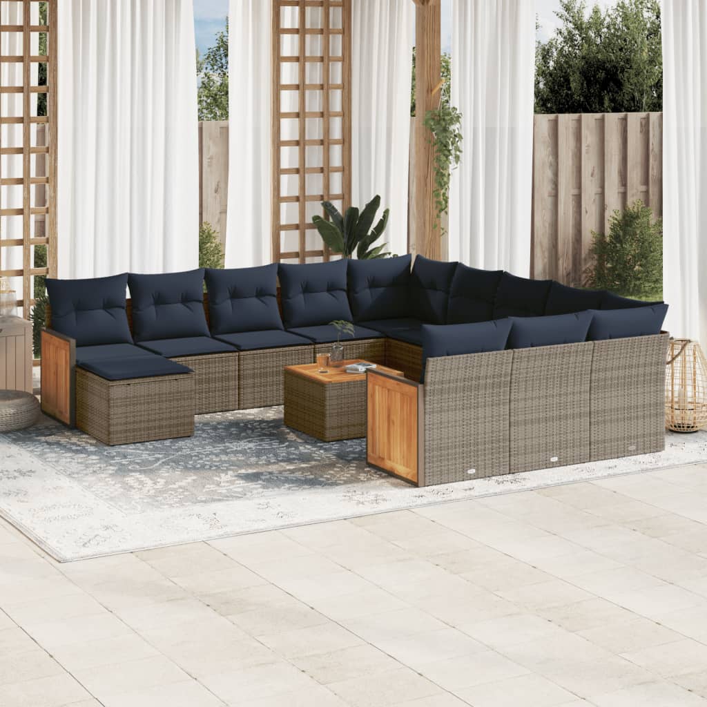 13-delige tuinbankset met kussens, grijs polyrotan is nu te koop bij PeponiXL, paradijselijk wonen!