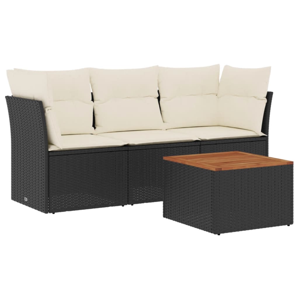 4-delige Loungeset met kussens poly rattan zwart is nu te koop bij PeponiXL, paradijselijk wonen!