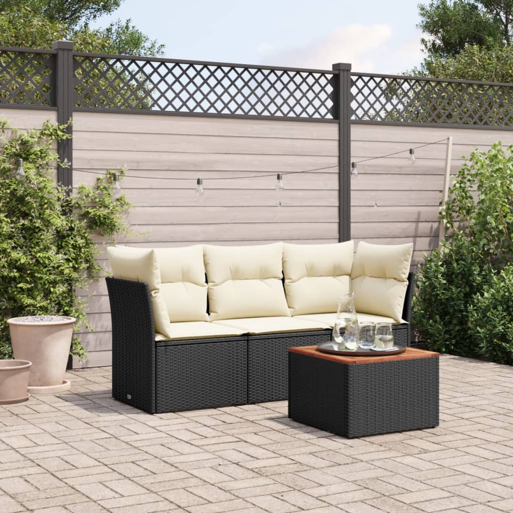 4-delige Loungeset met kussens poly rattan zwart is nu te koop bij PeponiXL, paradijselijk wonen!