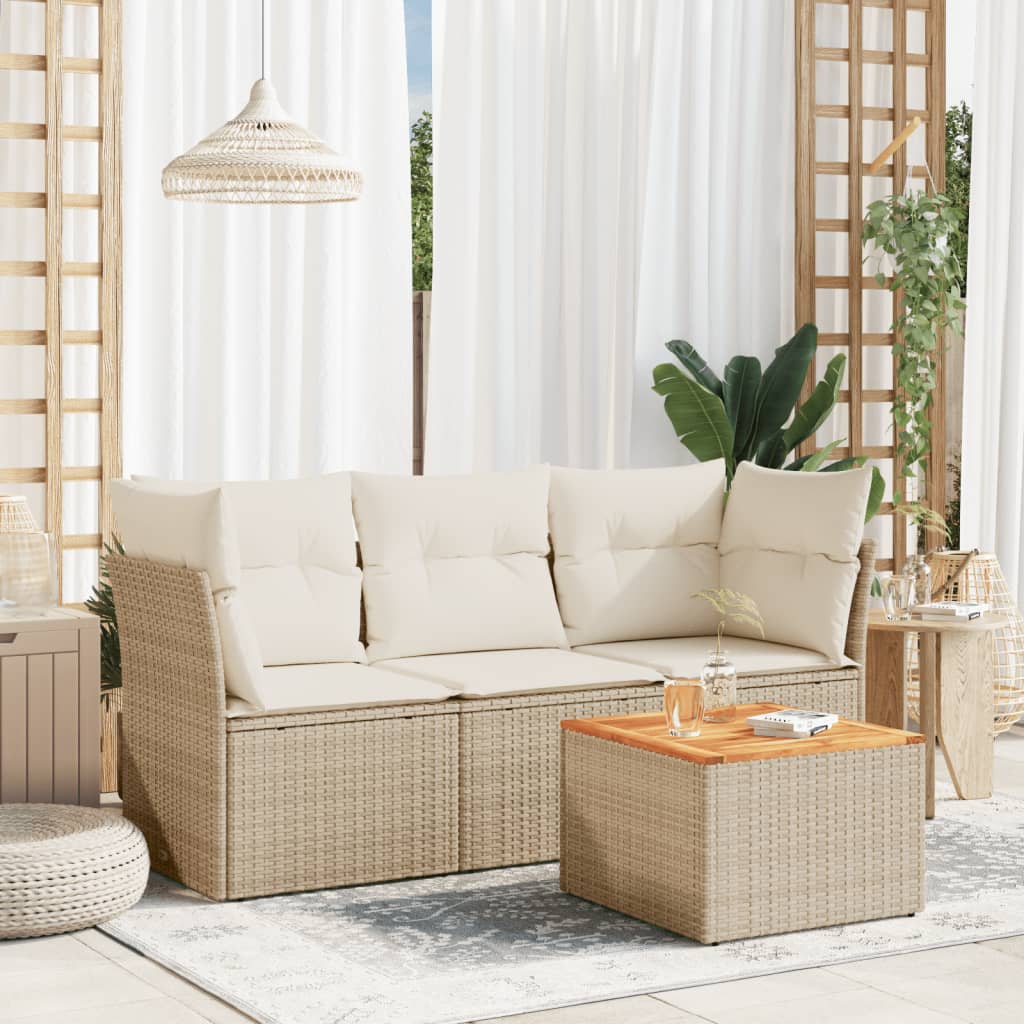 4-delige Loungeset met kussens poly rattan beige is nu te koop bij PeponiXL, paradijselijk wonen!