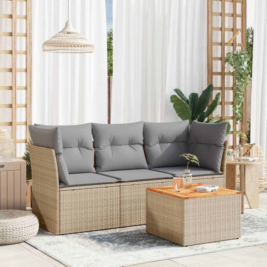 4-delige Loungeset met kussens poly rattan beige is nu te koop bij PeponiXL, paradijselijk wonen!