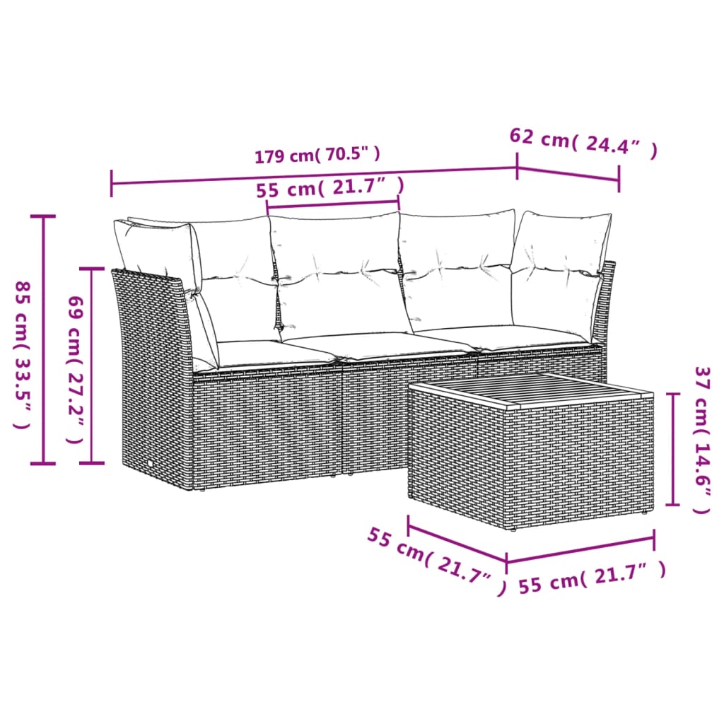 4-delige Loungeset met kussens poly rattan grijs is nu te koop bij PeponiXL, paradijselijk wonen!