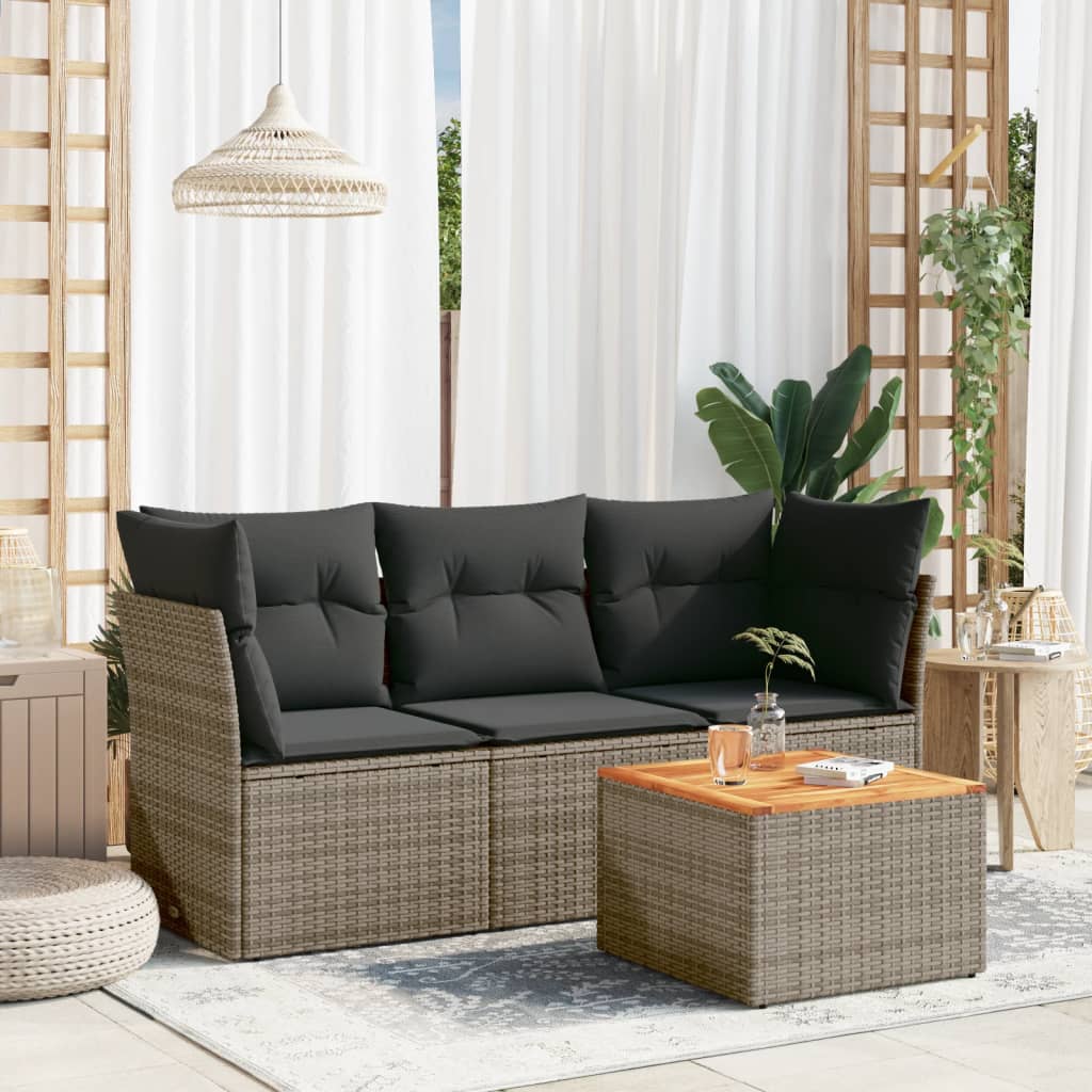 4-delige Loungeset met kussens poly rattan grijs is nu te koop bij PeponiXL, paradijselijk wonen!
