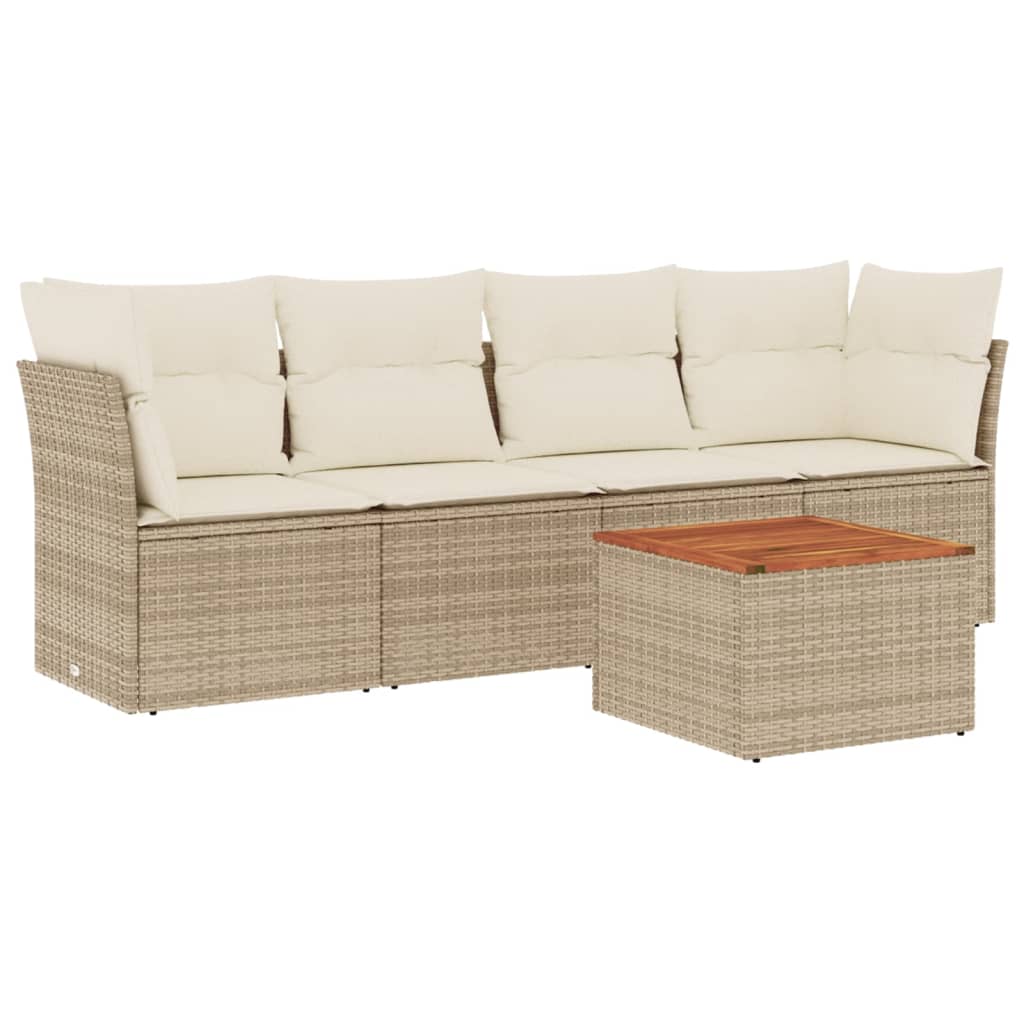 5-delige Loungeset met kussens poly rattan beige is nu te koop bij PeponiXL, paradijselijk wonen!