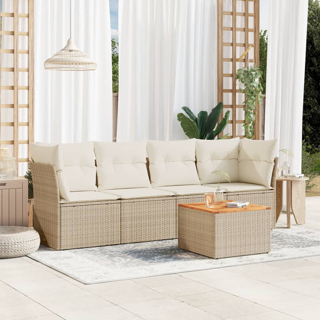 5-delige Loungeset met kussens poly rattan beige is nu te koop bij PeponiXL, paradijselijk wonen!