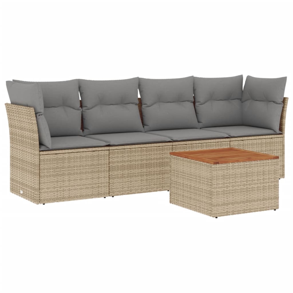 5-delige Loungeset met kussens poly rattan beige is nu te koop bij PeponiXL, paradijselijk wonen!