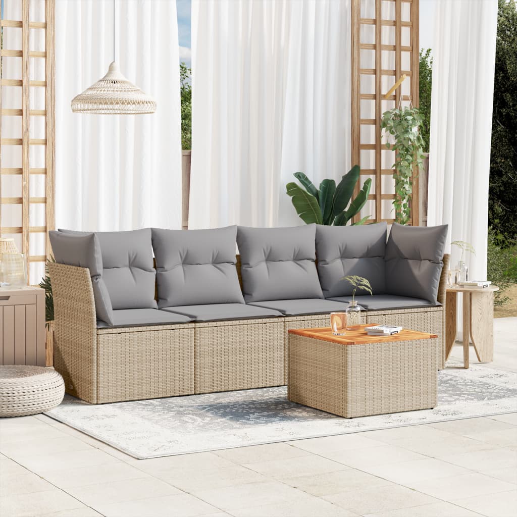 5-delige Loungeset met kussens poly rattan beige is nu te koop bij PeponiXL, paradijselijk wonen!